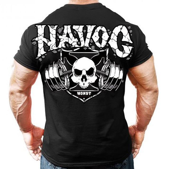 Printed Running T Shirt Men Cotton Sport Gym Shirt Men Fitness Top Workout Clothing Sportswear Jogging Training Sports Tshirt