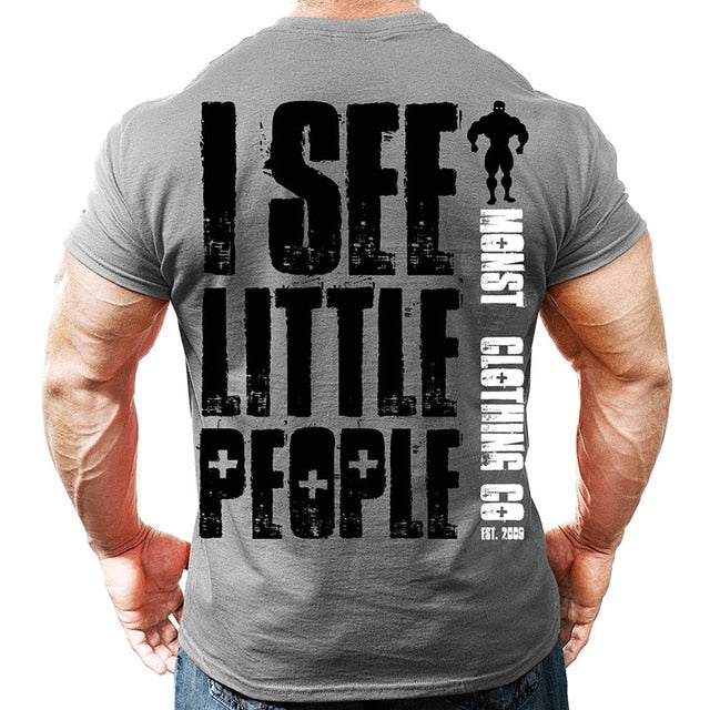 Printed Running T Shirt Men Cotton Sport Gym Shirt Men Fitness Top Workout Clothing Sportswear Jogging Training Sports Tshirt