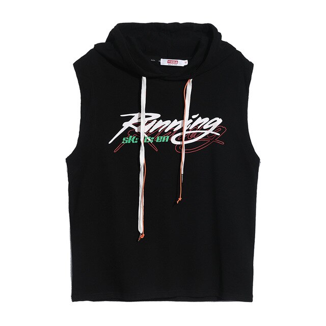 Sleeveless Letter Print Hooded Tops Tees Shirts Summer Men Tank Top Casual Loose Hip Hop Hoodie Clothing