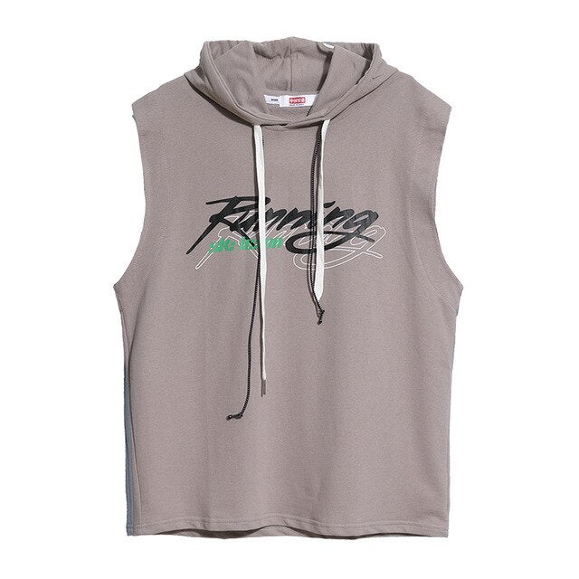 Sleeveless Letter Print Hooded Tops Tees Shirts Summer Men Tank Top Casual Loose Hip Hop Hoodie Clothing