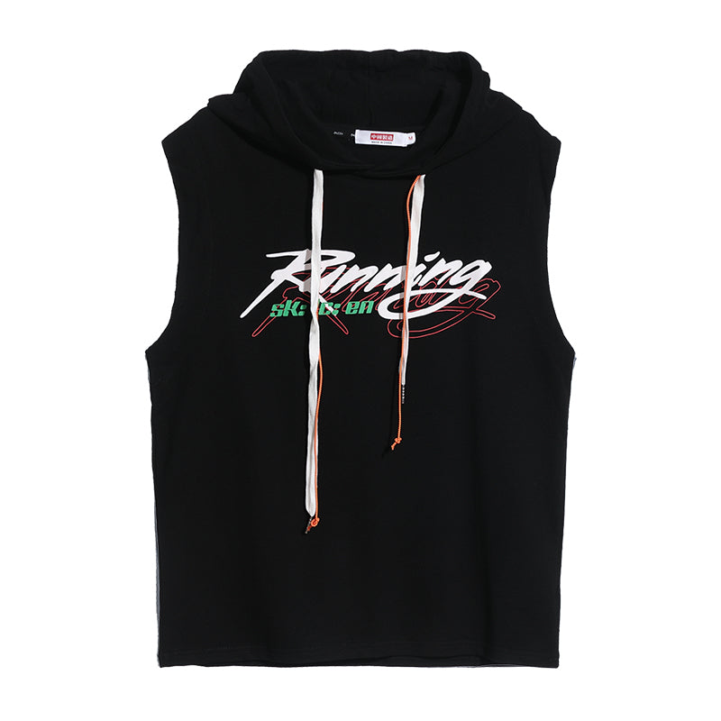 Sleeveless Letter Print Hooded Tops Tees Shirts Summer Men Tank Top Casual Loose Hip Hop Hoodie Clothing