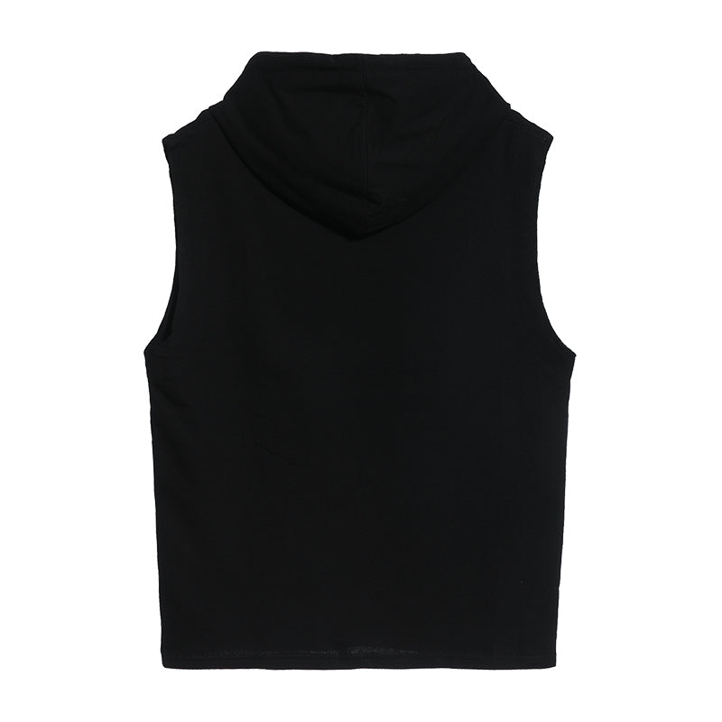 Sleeveless Letter Print Hooded Tops Tees Shirts Summer Men Tank Top Casual Loose Hip Hop Hoodie Clothing