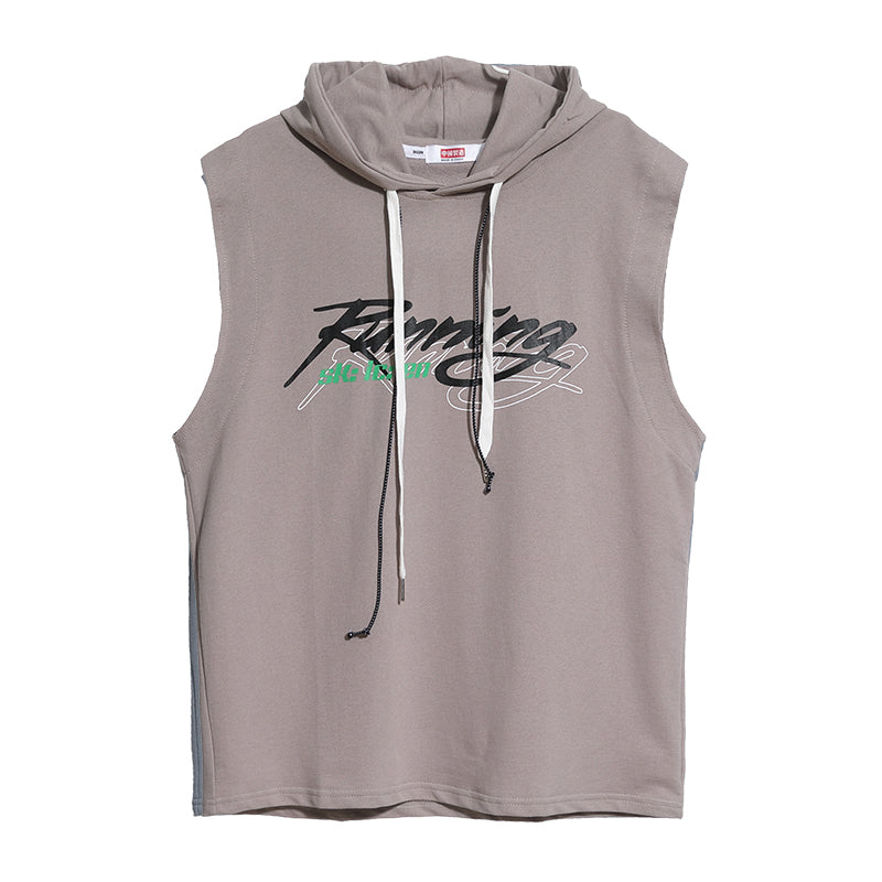 Sleeveless Letter Print Hooded Tops Tees Shirts Summer Men Tank Top Casual Loose Hip Hop Hoodie Clothing