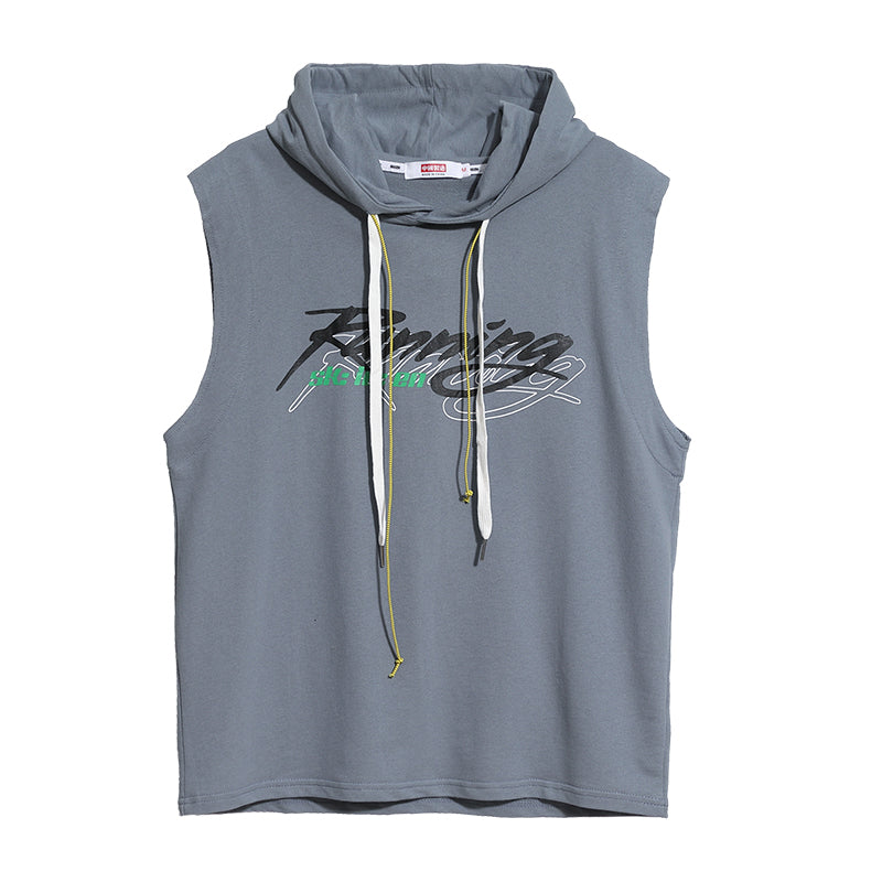 Sleeveless Letter Print Hooded Tops Tees Shirts Summer Men Tank Top Casual Loose Hip Hop Hoodie Clothing