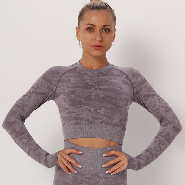 Yoga Crop Tops Women Long Sleeves T-shirts Gym Clothing Sportswear Fitness Tank Tops Workout Shirts Running Cropped Tracksuit